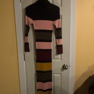 Active USA Striped Maxi Dress - Pink, Brown, Yellow